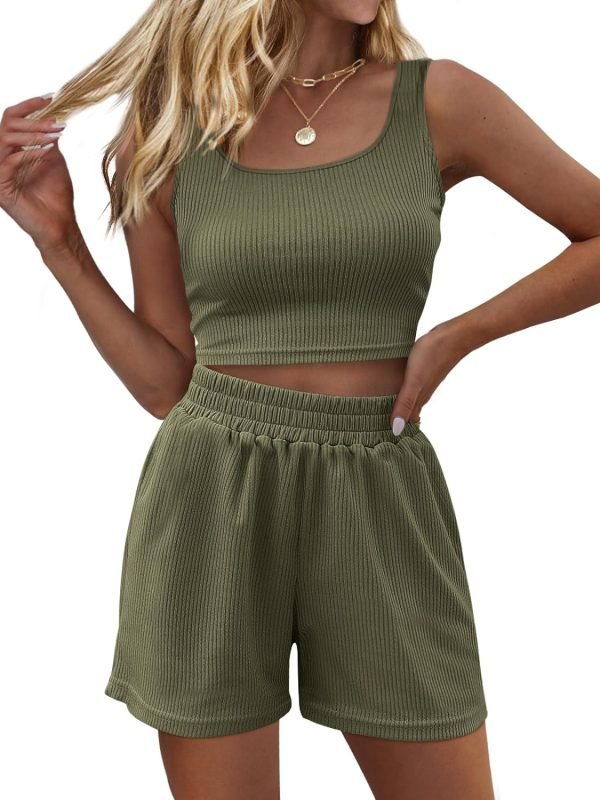711WE8-cvXL._AC_SL1500 Trendy Queen Two Piece Summer Outfits Women Shorts Sets 2 Piece Sleeveless Matching Lounge Crop Top and High Waisted Shorts