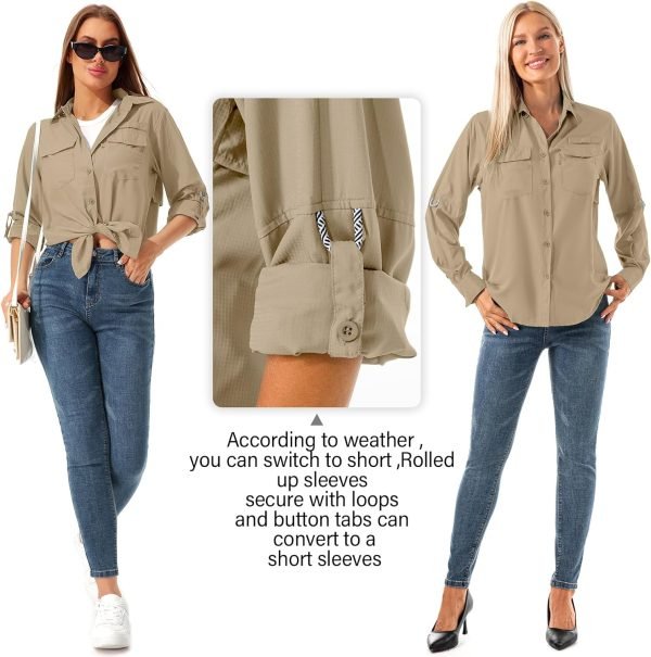 Women's Quick Dry Sun UV Protection Convertible Long Sleeve Shirts for Hiking Camping Fishing Sailing