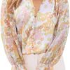 712embflOoL._AC_SL1500 Womens Casual Boho Floral Print V Neck Long Sleeve Blouses Button Down Shirts Dressy Chiffon Loose Ruffle Tops