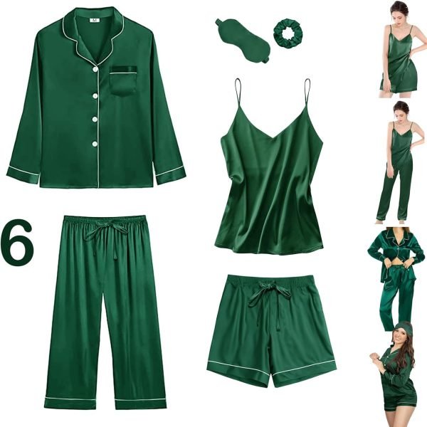 71351MsNfhL._AC_SL1500 6Pcs Womens Silk Satin Pajama Sets Pj Sets Long Pjs Set Pajamas Sleepwear Camisole Sexy Cami