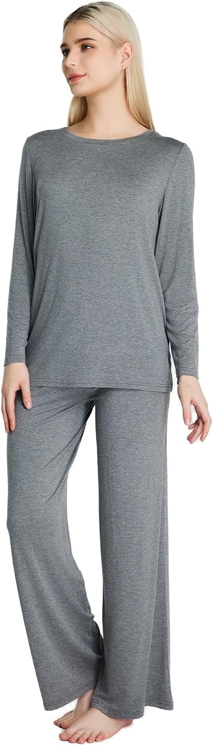 713JW77wuNL._AC_SL1500 Loungewear Set pajamas Womens sleepwear Bamboo Viscose Long Sleeve t shirt Long Pants Super Soft Novelty Pjs Set