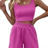 7143kZ1lrmL._AC_SL1500 Trendy Queen Two Piece Summer Outfits Women Shorts Sets 2 Piece Sleeveless Matching Lounge Crop Top and High Waisted Shorts