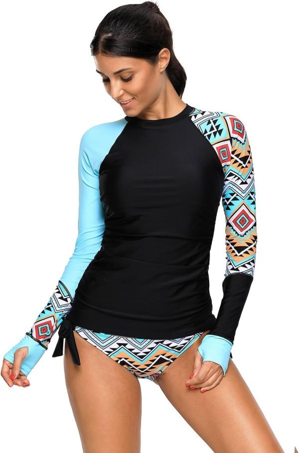 7151GZrHP3L._AC_SL1500 Women's Long Sleeves Rash Guard Athletic Swim Aztec Tankini Sets Swimsuit