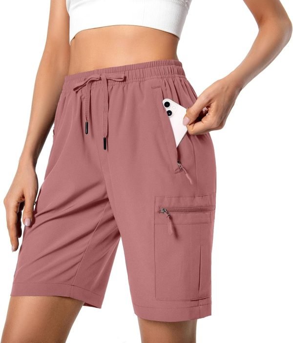 716gukE8lvL._AC_SL1500 Women's Lightweight Hiking Cargo Shorts Quick Dry Athletic Shorts for Camping Travel Golf with Zipper Pockets Water Resistant
