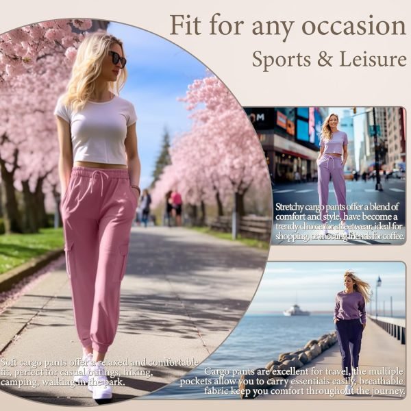 7172qHuqcTL._AC_SL1500 Womens Athletic Pants Knit Cargo Pants Stretchy Hiking Pants Elastic Waist Sweatpants Baggy Soft Joggers