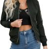 Women's Bomber Jacket Lightweight Varsity Zip Up Coat Casual Long Sleeve Windbreaker