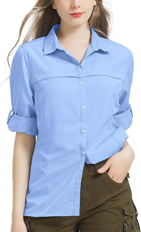 718dPhAl-6L._AC_SL1500 Womens Sun Protection Safari Shirt Quick Dry SPF 50 UV Lightweight Fishing Travel Hiking Outdoor Shirts with Zipper Pockets