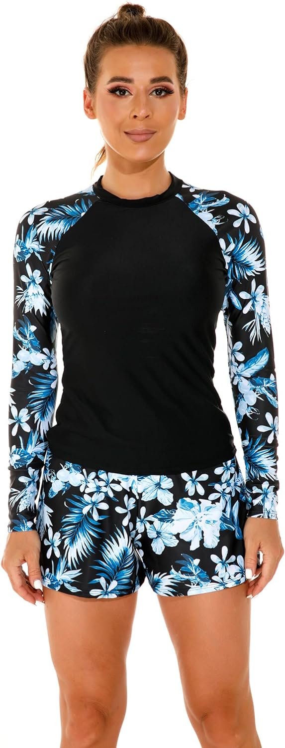 7193NNPGLdL._AC_SL1500 Women's Long Sleeves Rash Guard Athletic Swim Aztec Tankini Sets Swimsuit