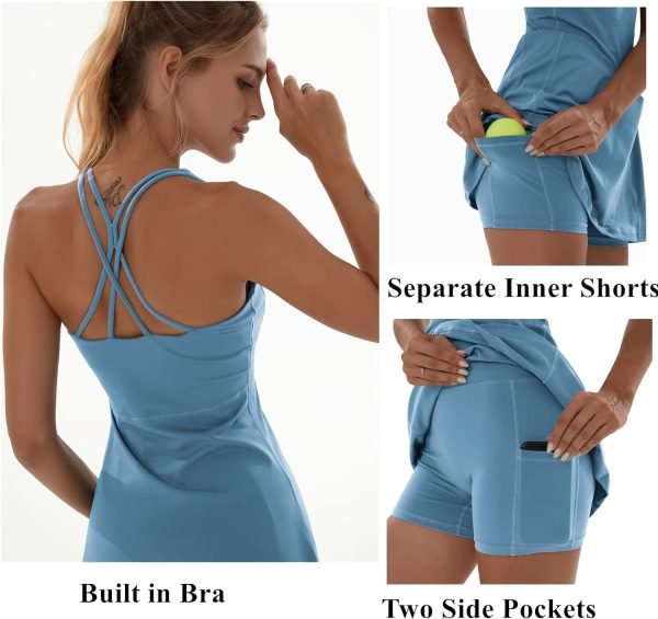 7193QarzDoL._AC_SL1500 Tennis Dress for Women Workout Dress with Built-in Bra & Shorts Pockets Athletic Dress for Exercise Golf Dresses