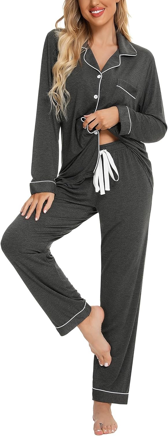 719s96t22RL._AC_SL1500 Pajamas Set Long Sleeve Womens Button Down Sleepwear Two Piece Nightwear Soft Pj Lounge Sets S-XXL