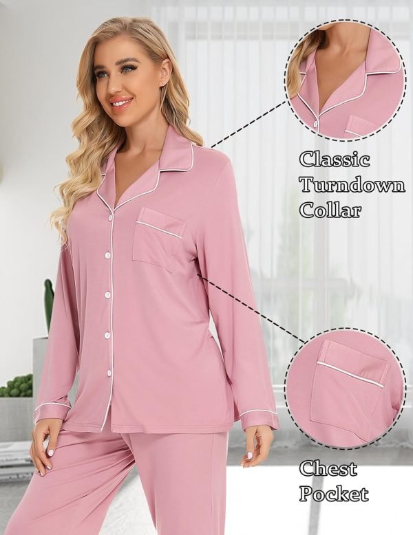 71A5e4K5yiL._AC_SL1500 Pajamas Set Long Sleeve Womens Button Down Sleepwear Two Piece Nightwear Soft Pj Lounge Sets S-XXL
