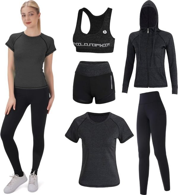 71Agt_XpatL._AC_SL1500 Workout Sets for Women 5 PCS Yoga Outfits Activewear Tracksuit Sets
