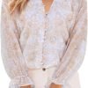71AsYiB431L._AC_SL1500 Womens Casual Boho Floral Print V Neck Long Sleeve Blouses Button Down Shirts Dressy Chiffon Loose Ruffle Tops