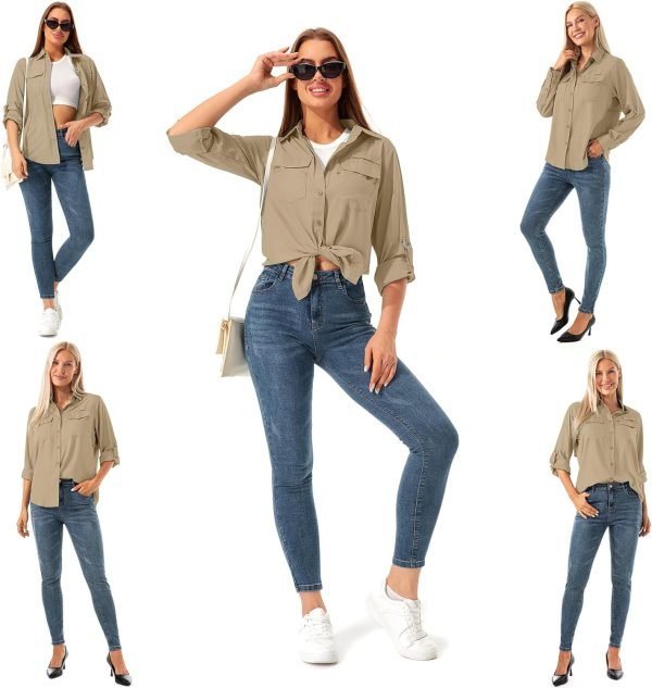 Women's Quick Dry Sun UV Protection Convertible Long Sleeve Shirts for Hiking Camping Fishing Sailing