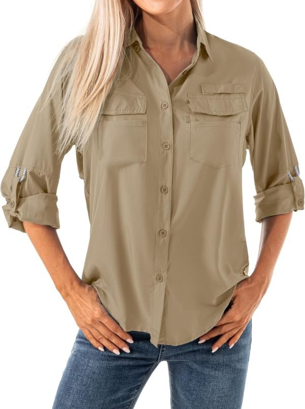 Women's Quick Dry Sun UV Protection Convertible Long Sleeve Shirts for Hiking Camping Fishing Sailing