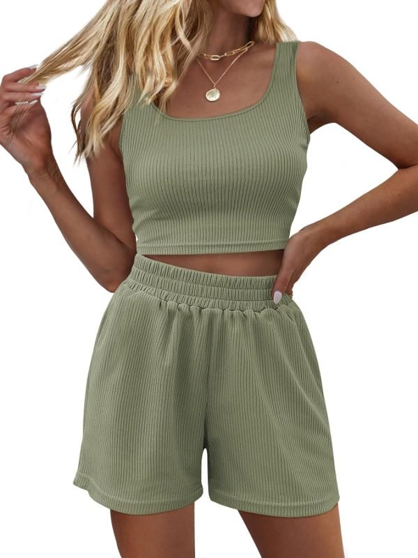 71BsFTak7jL._AC_SL1500 Trendy Queen Two Piece Summer Outfits Women Shorts Sets 2 Piece Sleeveless Matching Lounge Crop Top and High Waisted Shorts