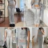 71DMCBDzb-L._AC_SL1500 Casual Workout Two Piece Outfits for Women Short Sleeve Crop High Waist Foldover Flare Pants Tracksuit Sets Streetwear