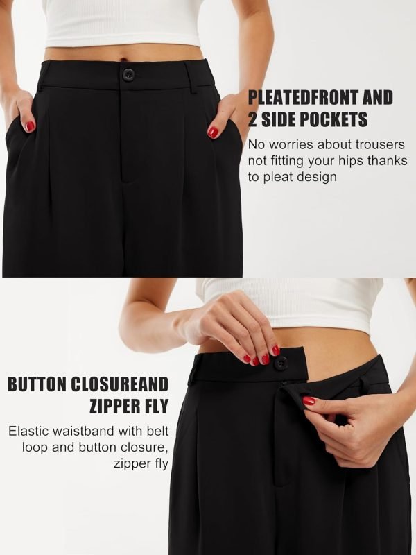 71ELSgK9TEL._AC_SL1500 Libin Women's Wide Leg Pants High Waisted Work Dress Pants Loose Fit Back Elastic Waist Business Casual Trousers Office