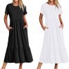 Womens Summer Dresses Casual Short Sleeve Crewneck Swing Dress Casual Tiered t Shirt Dress with Pockets 2024 Trendy Outfits