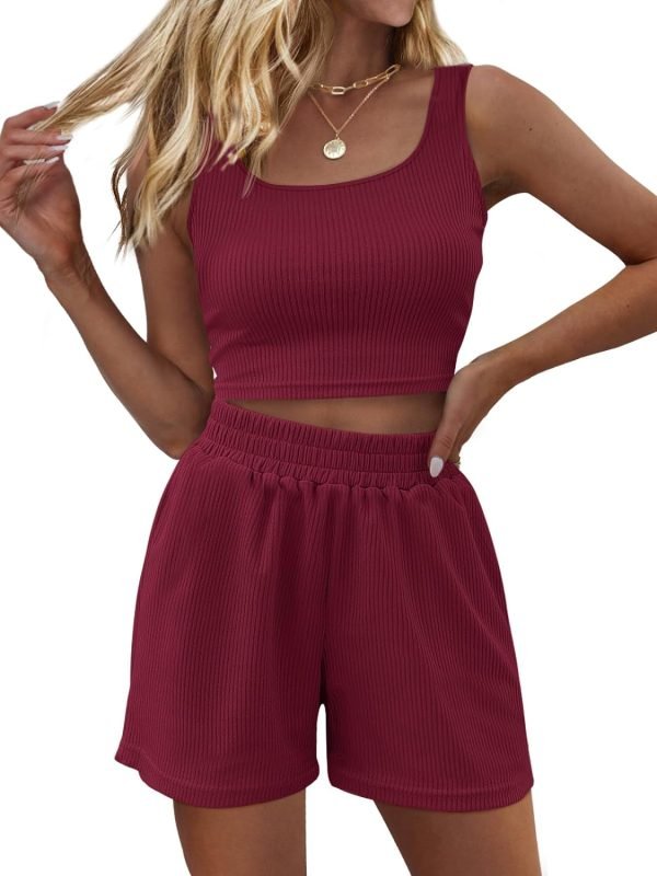 71EsPQKitCL._AC_SL1500 Trendy Queen Two Piece Summer Outfits Women Shorts Sets 2 Piece Sleeveless Matching Lounge Crop Top and High Waisted Shorts
