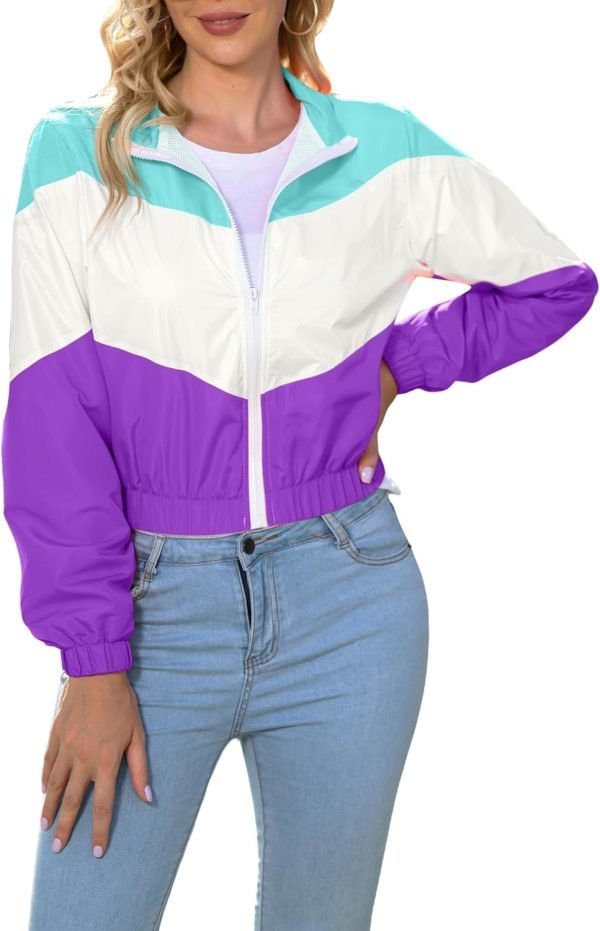 71FDQzSM30L._AC_SL1500 Women’s Lightweight Windbreaker Sport Jacket Zip Up Color Block Coat Casual Long Sleeve Jogging Outerwear