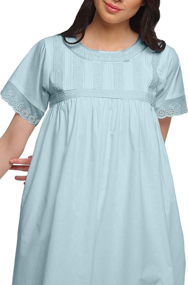 71Fdy0jPUjL._AC_SL1500 Lace Neckline Cotton Sleepwear For Ladies Womens Round Neck Nightdress