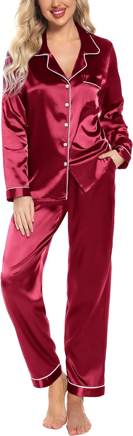 71Ff6yOvyUL._AC_SL1500 Pajamas Set Long Sleeve Womens Button Down Sleepwear Two Piece Nightwear Soft Pj Lounge Sets S-XXL