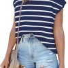 Womens Cap Sleeve Sweater Vest Summer Tops Sleeveless Tank Tops 2024 Trendy Spring Clothes Striped Short Sleeve Shirts