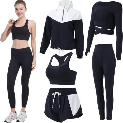 71HBZ7lAEYL._AC_SL1500 Workout Sets for Women 5 PCS Yoga Outfits Activewear Tracksuit Sets