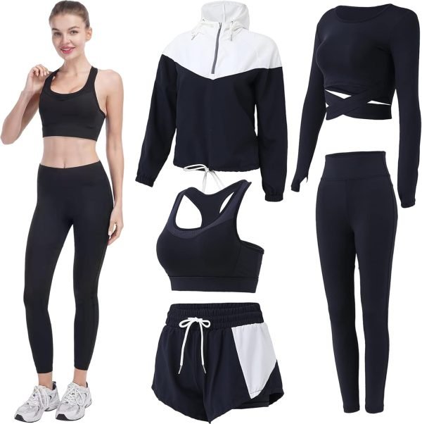71HBZ7lAEYL._AC_SL1500 Workout Sets for Women 5 PCS Yoga Outfits Activewear Tracksuit Sets