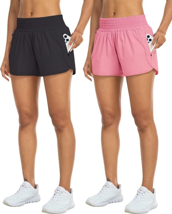 71HUte5oq5L._AC_SL1500 Athletic Shorts for Women with Pockets High Waist Running Workout Shorts Gym Yoga White Summer Shorts