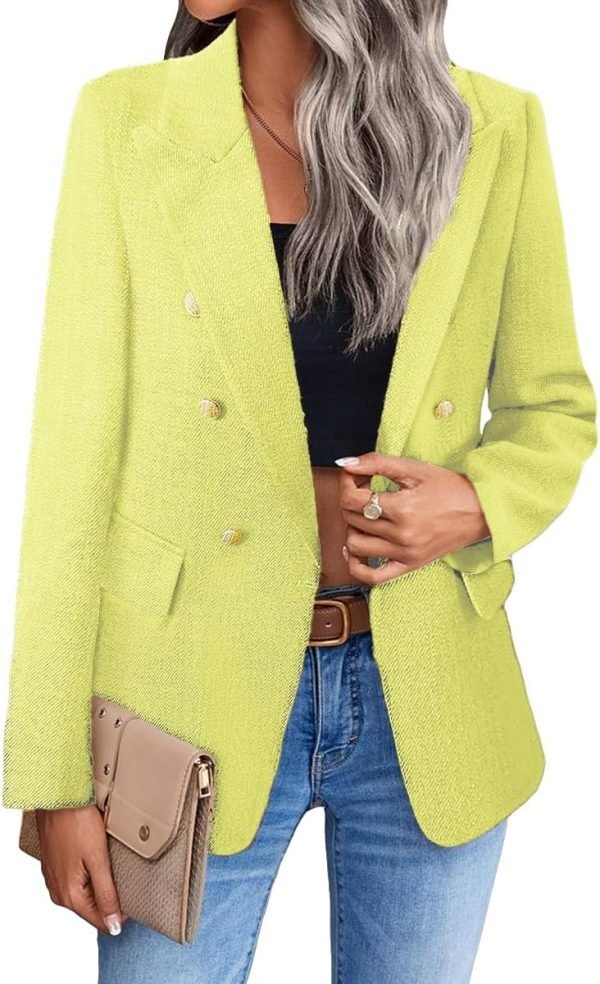 71HsS5qg8GL._AC_SL1200 Womens Casual Blazer 2024 Spring Open Front Business Work Tweed Plaid Jacket Suit Pocket (S-XXL)