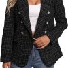 71I67715VkL._AC_SL1500 Womens Casual Blazer 2024 Spring Open Front Business Work Tweed Plaid Jacket Suit Pocket (S-XXL)