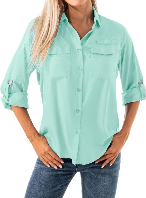 Women's Quick Dry Sun UV Protection Convertible Long Sleeve Shirts for Hiking Camping Fishing Sailing