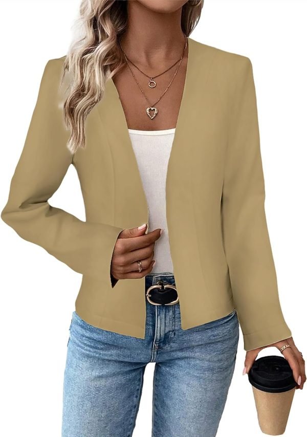 71IHSmyDGYL._AC_SL1500 2024 Summer Cropped Collarless Blazer Lightweight Fully Lined Open Front Elegant Petite Work Office Jackets