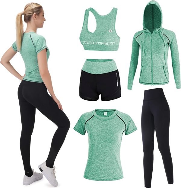 71IUq805zqL._AC_SL1500 Workout Sets for Women 5 PCS Yoga Outfits Activewear Tracksuit Sets