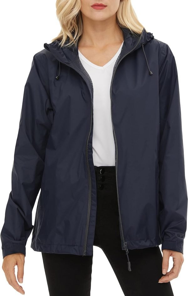71IweX6SeLL._AC_SL1500 Women's Rain Jacket Lightweight Waterproof Rain Coat with Hooded Windproof Adjustable Windbreaker