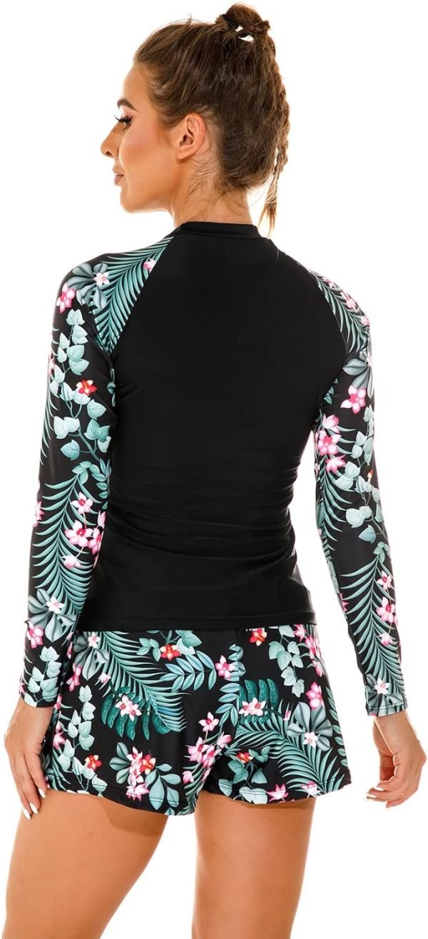 71IzTH_rjpL._AC_SL1500 Women 2 Piece Rash Guard Long Sleeve Swimsuits Swim Shirt with Shorts Set Sun Protection UPF 50+ Surf Bathing Suits