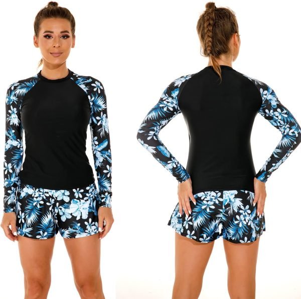 71JAblo5QFL._AC_SL1500 Women's Long Sleeves Rash Guard Athletic Swim Aztec Tankini Sets Swimsuit