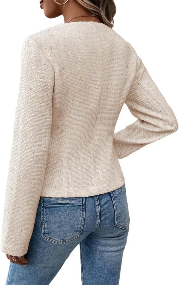 71JtgasD6lL._AC_SL1200 2024 Summer Cropped Collarless Blazer Lightweight Fully Lined Open Front Elegant Petite Work Office Jackets