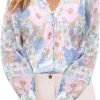 71K7xOO3BXL._AC_SL1500 Womens Casual Boho Floral Print V Neck Long Sleeve Blouses Button Down Shirts Dressy Chiffon Loose Ruffle Tops