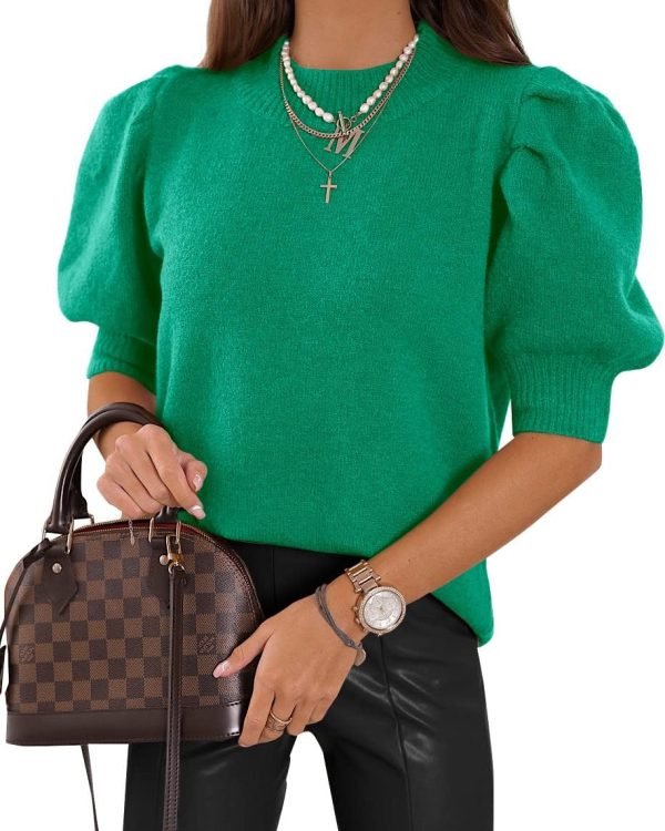 71KhfKKw1GL._AC_SL1145 Women's Puff Short Sleeve Sweaters 2024 Fashion Spring Tops Casual Pullover Shirts