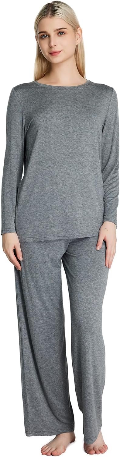 71L6KlPjhoL._AC_SL1500 Loungewear Set pajamas Womens sleepwear Bamboo Viscose Long Sleeve t shirt Long Pants Super Soft Novelty Pjs Set