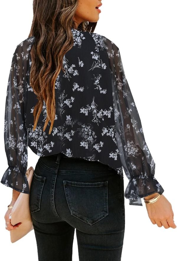71M7zhccdsL._AC_SL1500 Womens Casual Boho Floral Print V Neck Long Sleeve Blouses Button Down Shirts Dressy Chiffon Loose Ruffle Tops