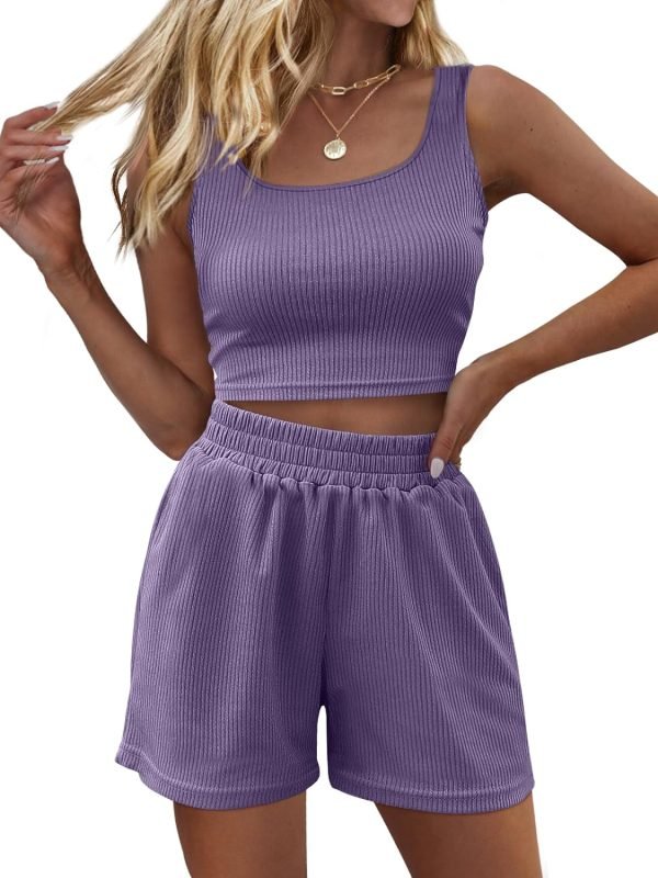 71Mgsh6mUGL._AC_SL1500 Trendy Queen Two Piece Summer Outfits Women Shorts Sets 2 Piece Sleeveless Matching Lounge Crop Top and High Waisted Shorts