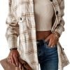 71NCrpzEqrL._AC_SL1200 Trendy Queen Womens Flannel Shacket Jacket Casual Plaid Button Down Long Sleeve Shirt Fall Clothes Outfits