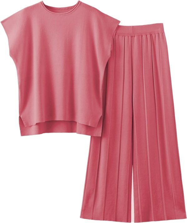 71NIgeEsKxL._AC_SL1500 2 Piece Outfits for Women Sweater Sets Knit Vest Tops Elastic Waisted Pants