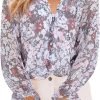 71NTAL4TTuL._AC_SL1500 Womens Casual Boho Floral Print V Neck Long Sleeve Blouses Button Down Shirts Dressy Chiffon Loose Ruffle Tops