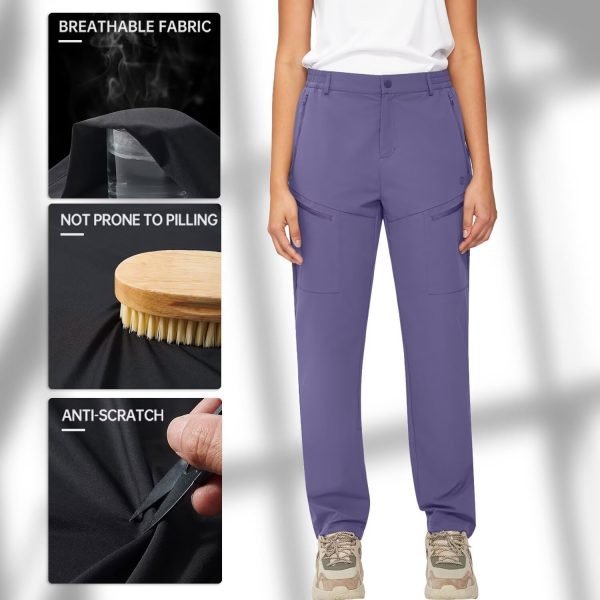 Women's Hiking Pants Quick Dry Lightweight Water Resistant Elastic Waist Cargo Pants with 5pcs Zipper Pockets