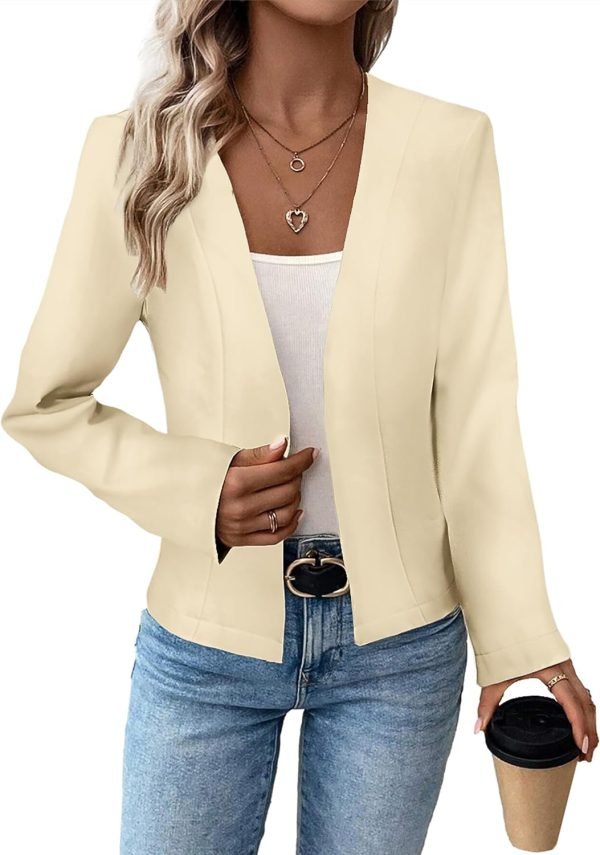 71OHRyzuwKL._AC_SL1500 2024 Summer Cropped Collarless Blazer Lightweight Fully Lined Open Front Elegant Petite Work Office Jackets